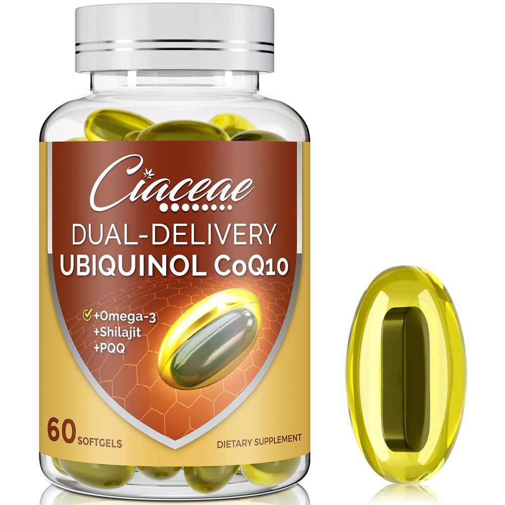 Ciaceae Ubiquinol CoQ10 softgel bottle front for easy daily energy support