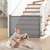 Cideny retractable gate on stairs extended to 55 inches for wide openings.