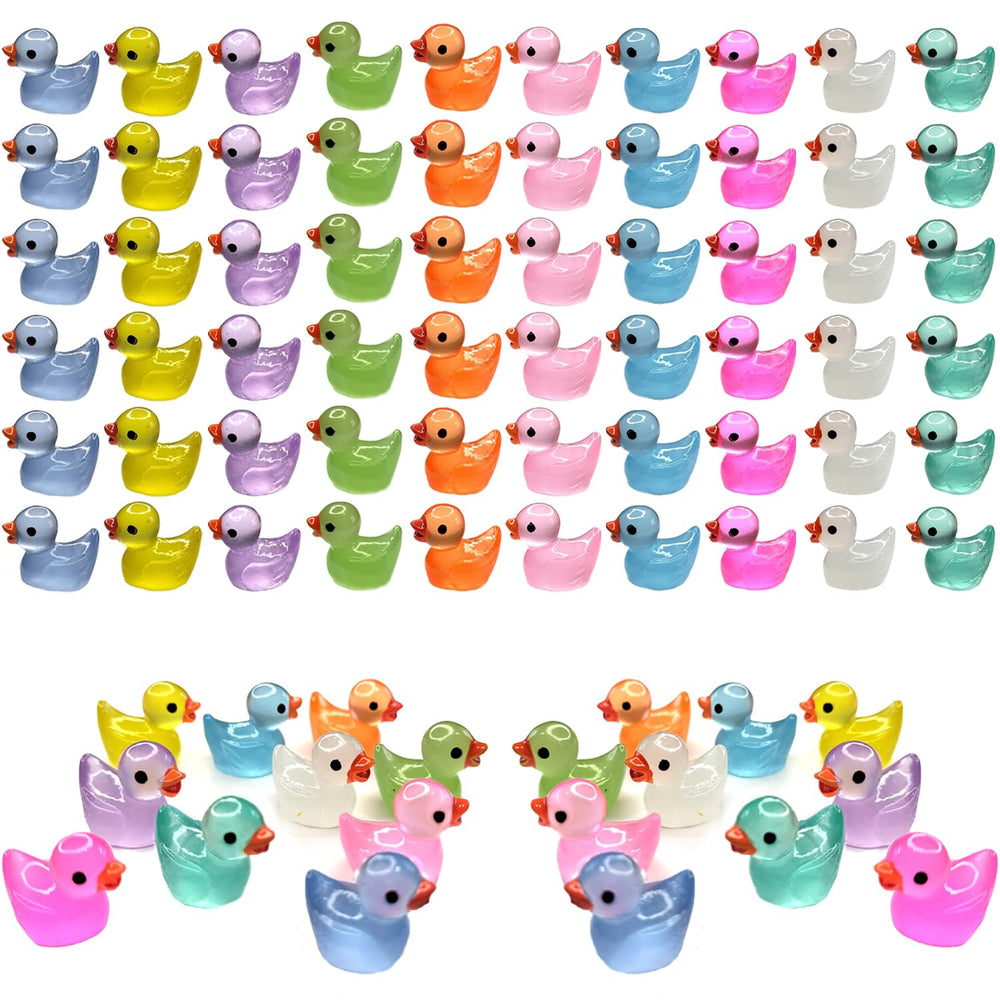 Cidinge 60-pcs mini resin ducks pack; colorful, compact decor for fairy gardens.