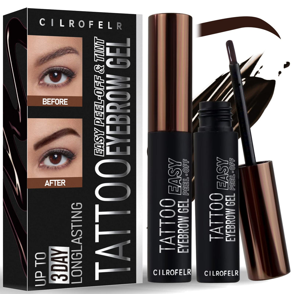 Cilrofelr Tattoo Brow Gel packaging shows a sleek bottle for easy at-home tint.