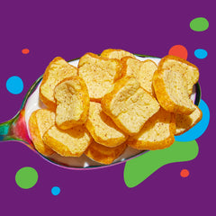 Closeup of Cinnamon Toast Crunch cereal pieces showing syrupy cinnamon flavor