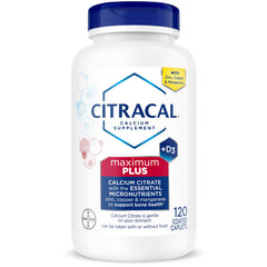 Citracal Maximum Plus bottle front with calcium citrate and D3 visible for bone health