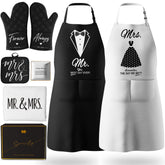 CITTA Mr & Mrs aprons gift set with adjustable necks for comfortable couple cooking.