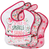 Civarua Kids 3 pack bibs pink floral front view for mess cleanup