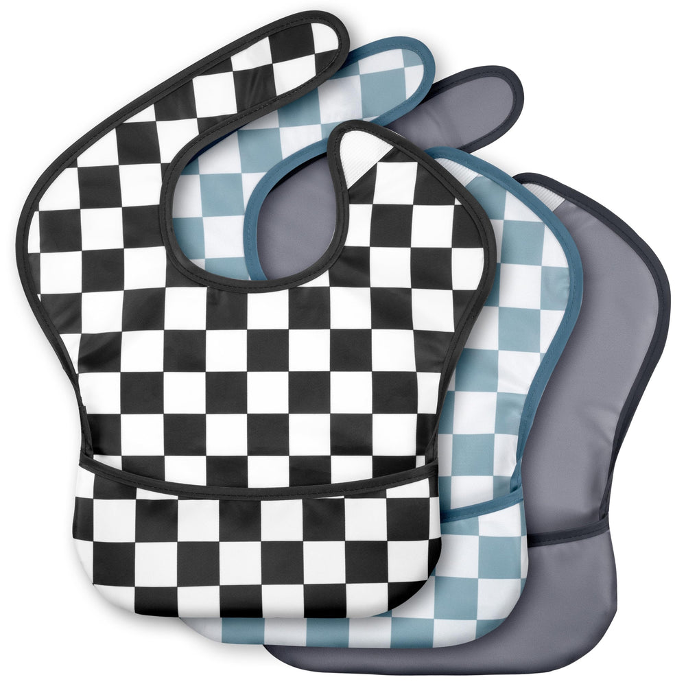 Civarua Kids Cherkerd bib front view with wide pocket for catching spills