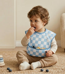 Civarua Kids Cherkerd bib pocket open catching mess during feeding