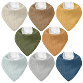 Civarua Kids muslin baby bibs 8-pack in flatlay, showcasing organized colors for daily drool control.