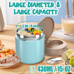CJACJA insulated food jar blue with lid off showing stainless interior for hot or cold foods