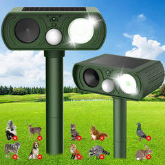 CKCOEO solar ultrasonic animal repellent main unit deters wildlife around your yard.
