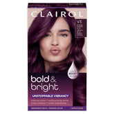 Clairol Bold & Bright Intense Passion Plum color application with vivid purple tones.