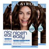 Clairol Nice'n Easy 4 Dark Brown box showing natural color options for gray coverage