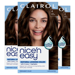 Clairol Nice'n Easy 4 Dark Brown box showing natural color options for gray coverage