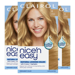 Clairol Nice'n Easy 8 Medium Blonde bottle for at-home natural-looking color.