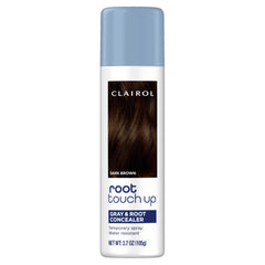 Clairol Root Touch-Up dark brown spray provides instant color restoration between washes.