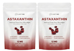 ClarityMD Astaxanthin bottle front promotes antioxidant support and easy daily use.