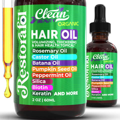 Clean Beauty Rosemary Hair Oil bottle pour for smooth application