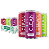 Clean Cause sparkling yerba mate cans close-up showing natural caffeine boost.