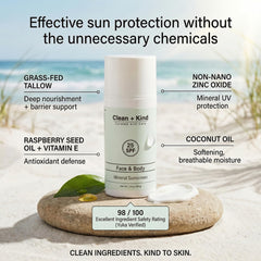 Clean + Kind Tallow Sunscreen application smooth spread with a light non-greasy finish