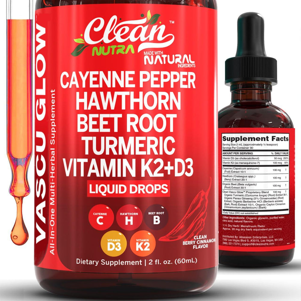 Clean Nutra Cayenne Pepper Drops bottle pour for quick daily vitality