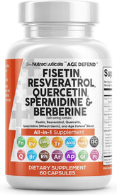 Clean Nutra Fisetin Quercetin Resveratrol bottle highlighting longevity support and cellular health