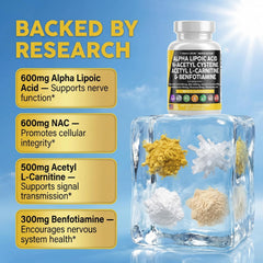 Clean Nutra Nerve Defend ingredients list with NAC, ALA, ALC, and benfotiamine