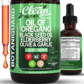 Clean Nutra Oil of Oregano Drops bottle front view for immune-support blend
