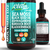 Clean Nutra Organic Sea Moss Drops bottle highlighting immune support and daily vitality.