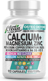 Clean Nutraceuticals Osteo Defend bottle on display highlighting all-in-one mineral blend for bone support.