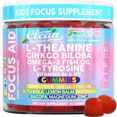 Clean Nutra SmartyPop Kids Focus Gummies packaging highlights clean-label branding for parents