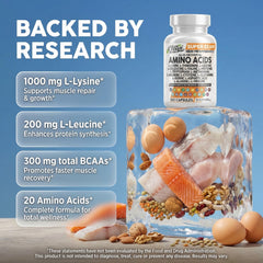 Clean Nutraceuticals amino acids label close-up highlighting ingredients