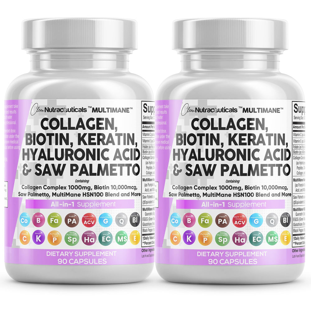 Clean Nutraceuticals collagen pills 1000mg bottle front for hair and skin nourishment.