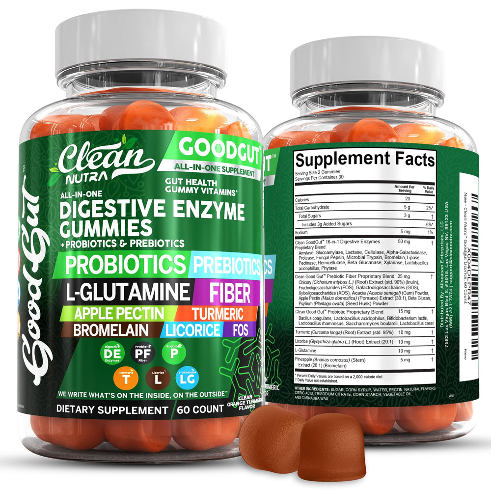 Clean Nutraceuticals Digestive Enzymes bottle supports comfortable digestion after meals.