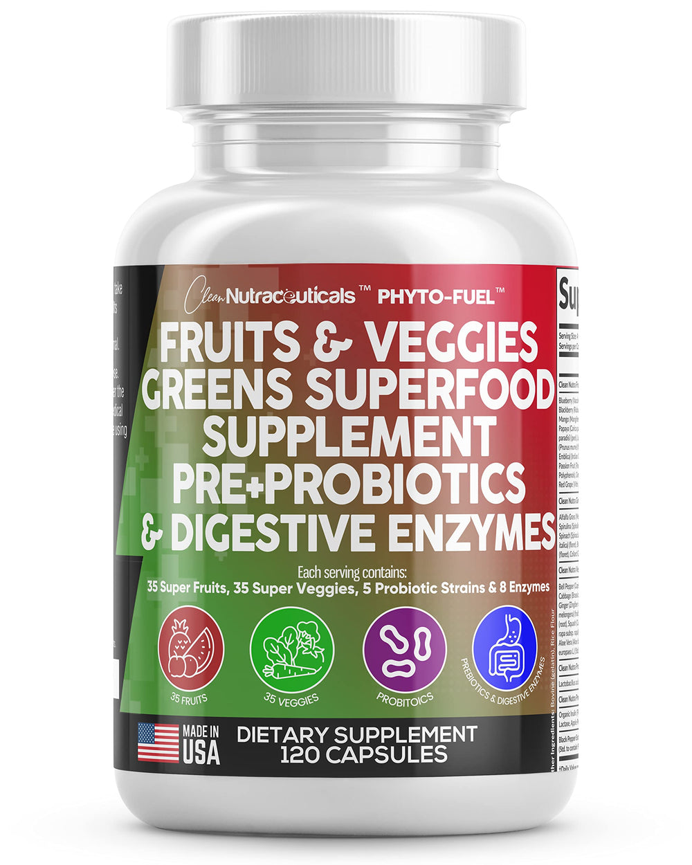 Clean Nutraceuticals Reds & Greens bottle for easy daily nutrition and balanced intake
