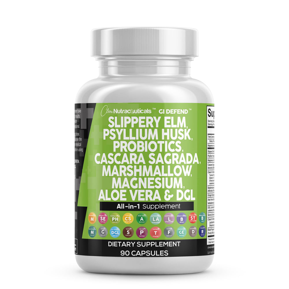 Clean Nutraceuticals GI Defend bottle front shows all-in-one digestive support.