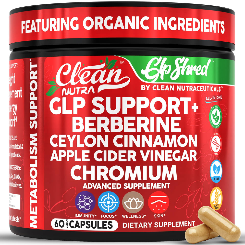 Clean Nutraceuticals GLP1 supplement bottle front for daily gut and metabolism support