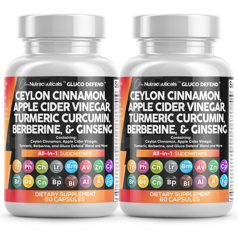 Clean Nutraceuticals Gluco Defend bottle with cinnamon and ACV formula for daily wellness