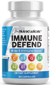 Clean Nutraceuticals immune defense bottle front showing robust 8-in-1 formula for everyday support