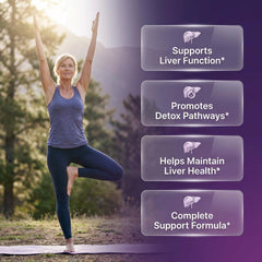 Close-up of Liver Defend capsules showing a broad 28-in-1 herbal blend