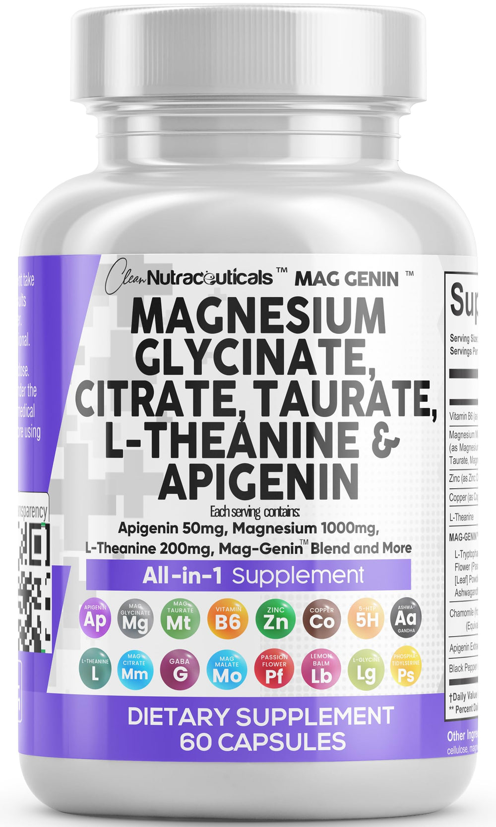 Clean Nutraceuticals Mag Genin bottle showing a comprehensive magnesium complex for daily wellness