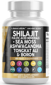 Clean Nutraceuticals Shilajit sea moss capsules bottle for daily energy support and balance.