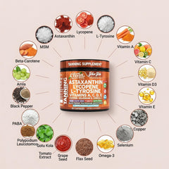 Ingredients list features vitamins A C D E and omega-3 for skin health