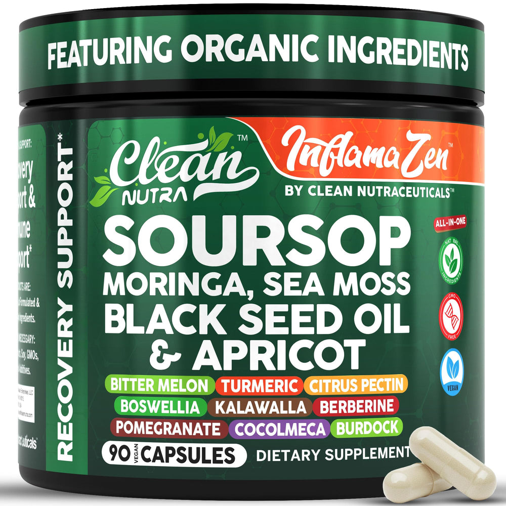 Clean Nutraceuticals soursop supplement bottle for convenient antioxidant support.