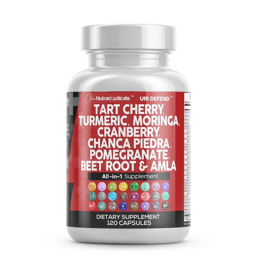 Clean Nutraceuticals Tart Cherry Extract bottle with turmeric and moringa for daily wellness