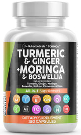 Clean Nutraceuticals turmeric-moringa bottle closeup showing all-in-one wellness blend.
