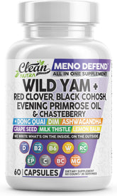 Clean Nutraceuticals wild yam root capsules bottle close-up for menopause support