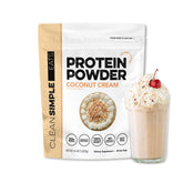 Clean Simple Eats whey coconut cream bottle pour, perfect for creamy shakes