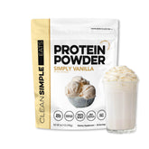 Clean Simple Eats Simply Vanilla whey protein powder in a bag for quick, convenient daily protein
