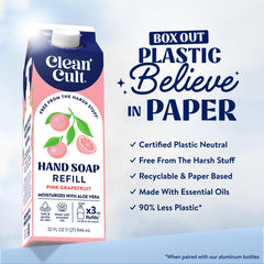 Cleancult pink grapefruit refill with aloe vera softly moisturizes dry hands.
