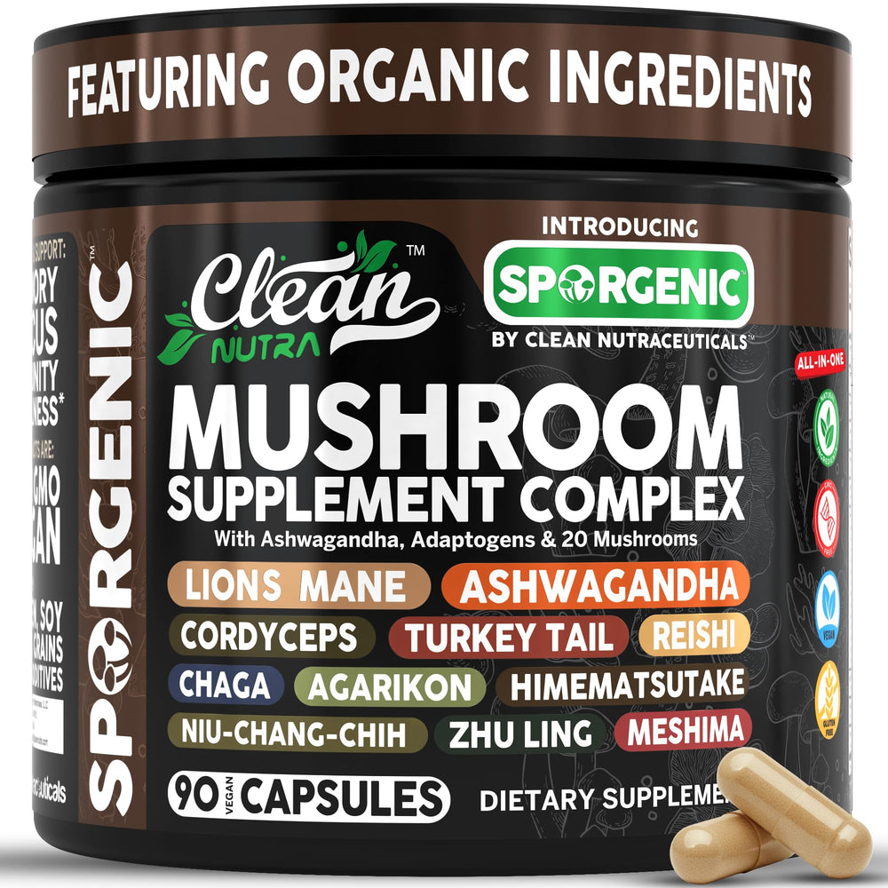 Clean Nutraceuticals Ashwagandha Lions Mane capsules for focus and energy