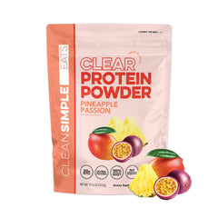 Clean Simple Eats Clear Protein Pineapple Passion bottle offers a refreshing post workout drink